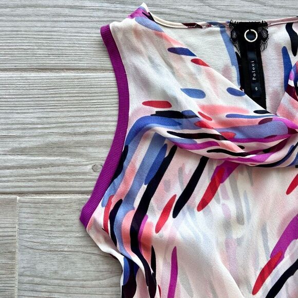 Poleci Women's Multicolor Lined Silk Abstract Midi Asymmetrical Dress Size 6 - Picture 5 of 9